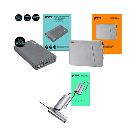 Prevo Business Travel Bundle with 100W Fast Charge 20000mAh Powerbank  4-in-1 USB Hub with Gigabit Ethernet & 15.6-Inch Luxury-L