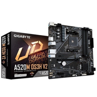Gigabyte A520M DS3H V2 Ultra Durable AMD AM4 Socket Motherboard  Micro-ATX  4x DDR4 Slots  1x M.2 Socket  GbE LAN  1x DisplayPor