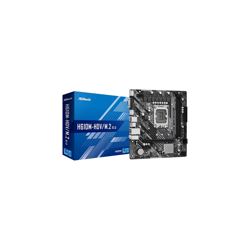 ASRock H610M-HDV/M.2 R2.0 Super Alloy Intel 1700 Socket Motherboard  Micro-ATX  2x DDR4 Slots  1x M.2 Socket  GbE LAN  1x D-Sub 