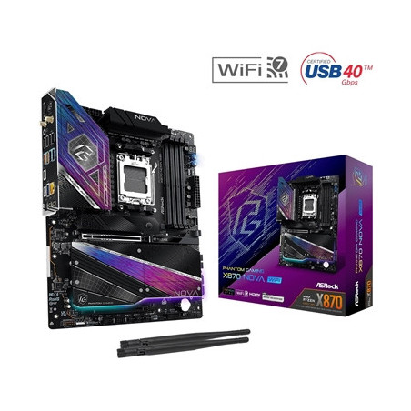 ASRock PHANTOM GAMING X870 Nova WiFi AMD Socket AM5 Motherboard  4 x DDR5 Slots  5x M.2 Socket  5GbE LAN  Wi-Fi 7  1x HDMI Port 