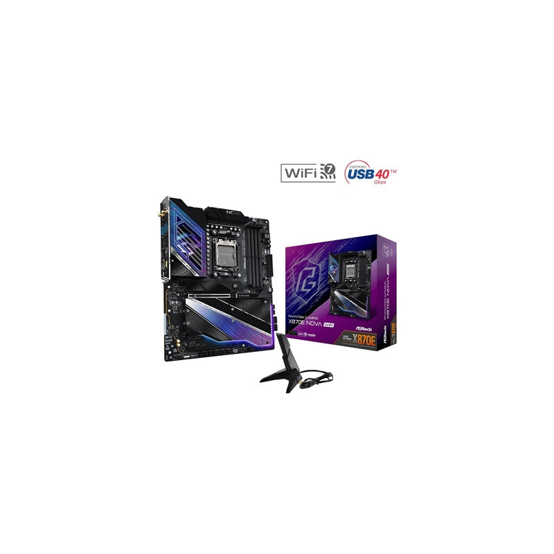 ASRock X870E NOVA WIFI PHANTOM GAMING AMD AM5 Socket Motherboard  ATX  4x DDR5 Slots  5x M.2 Sockets  Fitted I/O Shield  5GbE LA