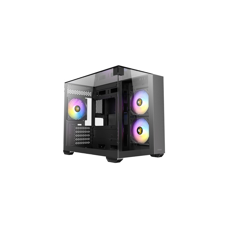 Antec CX600M Trio ARGB Mini Tower Gaming Case  Black  Tempered Glass Panels  Dual Chamber Design  Vertical Cooling  Pre-Installe