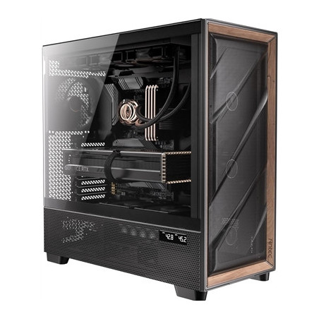 Antec Flux PRO Full Tower PC Case with Tempered Glass  Black/Wood  6 Pre-Installed Fans  USB Type-C  E-ATX/ATX/mATX/mITX Compati
