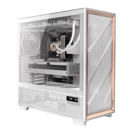 Antec Flux PRO Full Tower PC Case with Tempered Glass  White/Wood  6 Pre-Installed Fans  USB Type-C  E-ATX/ATX/mATX/mITX Compati