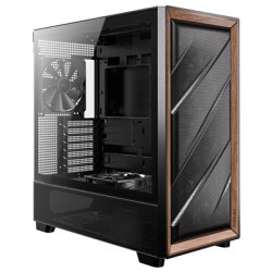 Antec FLUX Mid Tower PC Case - Tempered Glass  Black/Wood  5 PWM Fans  USB-C  E-ATX/ATX/mATX/ITX Compatibility