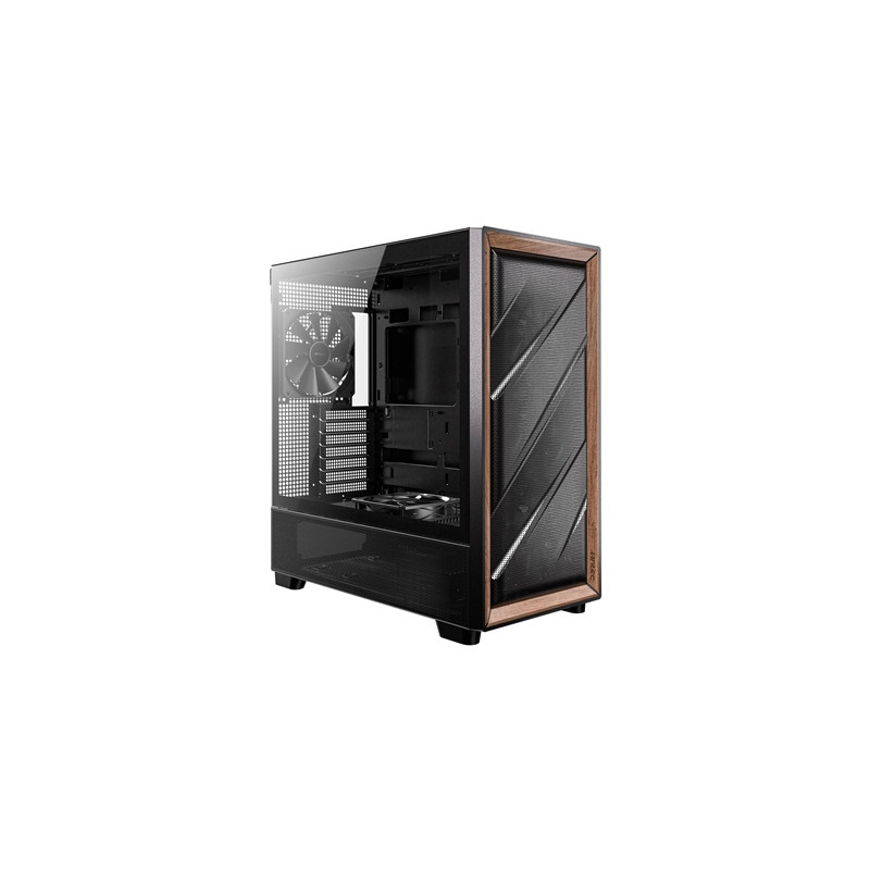 Antec FLUX Mid Tower PC Case - Tempered Glass  Black/Wood  5 PWM Fans  USB-C  E-ATX/ATX/mATX/ITX Compatibility