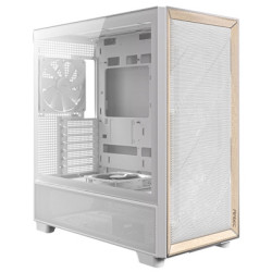 Antec FLUX Mid Tower PC Case - Tempered Glass  White/Wood  5 PWM Fans  USB-C  E-ATX/ATX/mATX/ITX Compatibility