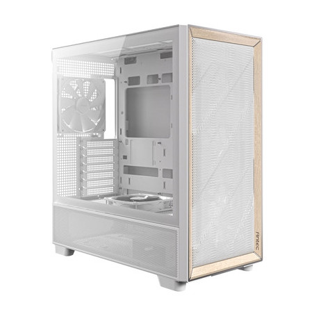 Antec FLUX Mid Tower PC Case - Tempered Glass  White/Wood  5 PWM Fans  USB-C  E-ATX/ATX/mATX/ITX Compatibility
