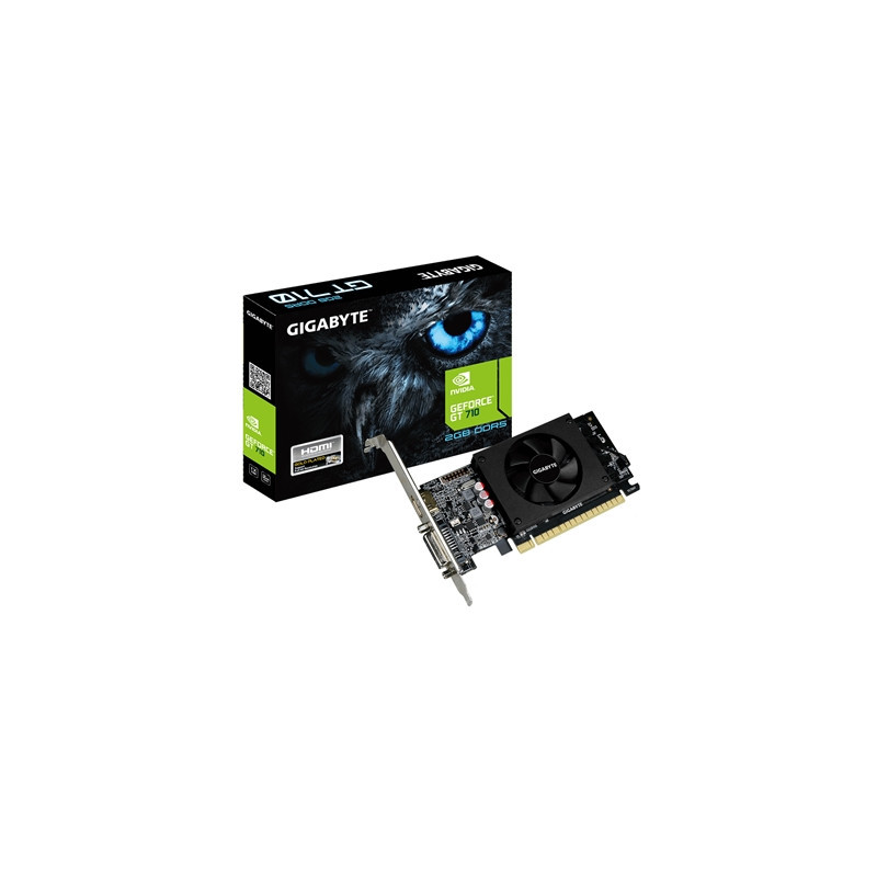 Gigabyte NVIDIA GeForce GT 710 Low Profile 2G Graphics Card  2GB GDDR5  954 MHz Core Clock  Single Fan Low Profile  1x DVI-D / 1