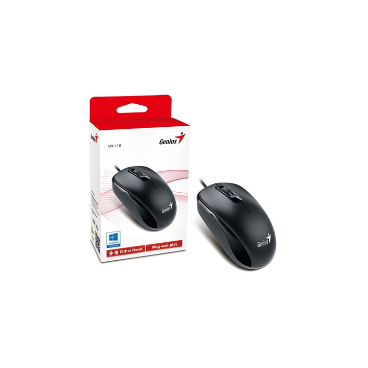 Genius DX-110 Wired USB Plug and Play Mouse  1000 DPI Optical Tracking  3 Button with Scroll Wheel  Ambidextrous Design with 1.5