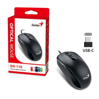 Genius DX-110 Wired USB-Type C Plug and Play Mouse  1000 DPI Optical Tracking  3 Button with Scroll Wheel  Ambidextrous Design w