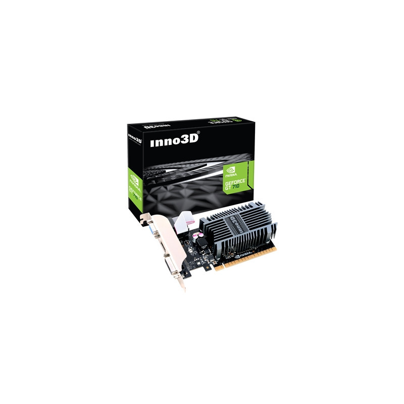 Inno3D NVIDIA GeForce GT 710 2GB SDDR3 LP Graphics Card  2GB SDDR3  192 CUDA Cores  594 MHz Base Clock  Passive Cooling  1x DVI-