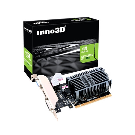Inno3D NVIDIA GeForce GT 710 2GB SDDR3 LP Graphics Card  2GB SDDR3  192 CUDA Cores  594 MHz Base Clock  Passive Cooling  1x DVI-