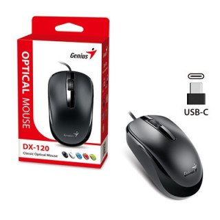 Genius DX-120 Wired USB Type-C Plug and Play Mouse  1200 DPI Optical Tracking  3 Button with Scroll Wheel  Ambidextrous Design w