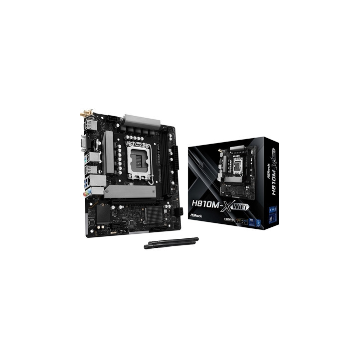 ASRock H810M-X WIFI Intel 1851 Socket Motherboard  Micro-ATX  2x DDR5 DIMM Slots  1x M.2 Socket  2.5GbE LAN  Wi-Fi 5  1x HDMI Po