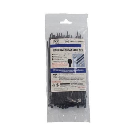 Evo Labs Black Cable Ties 150 x 2.5mm 100 Pack