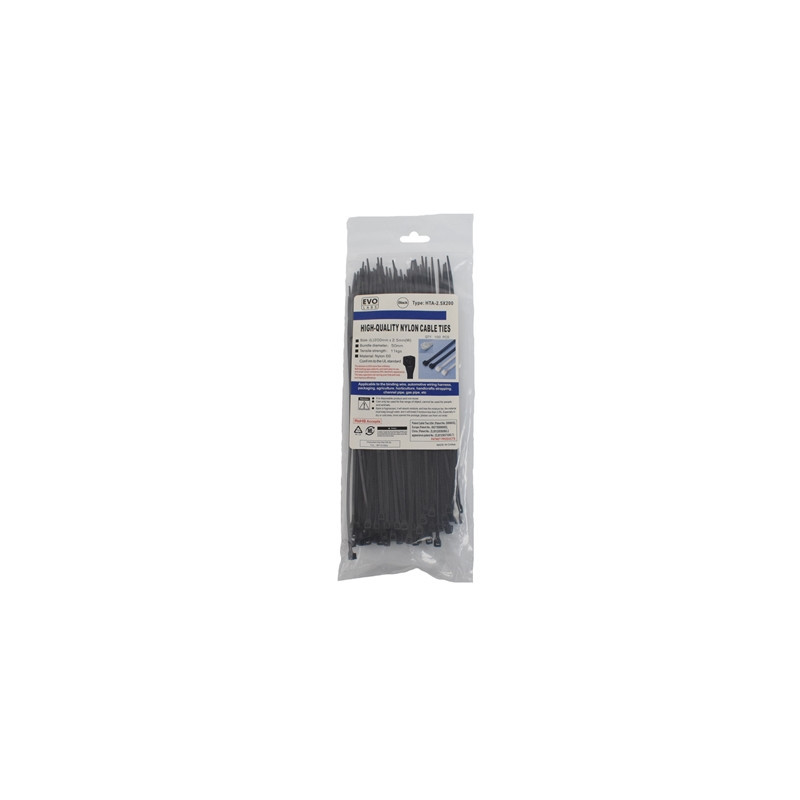 Evo Labs Black Cable Ties 200 x 2.5mm 100 Pack