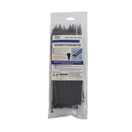 Evo Labs Black Cable Ties 200 x 2.5mm 100 Pack