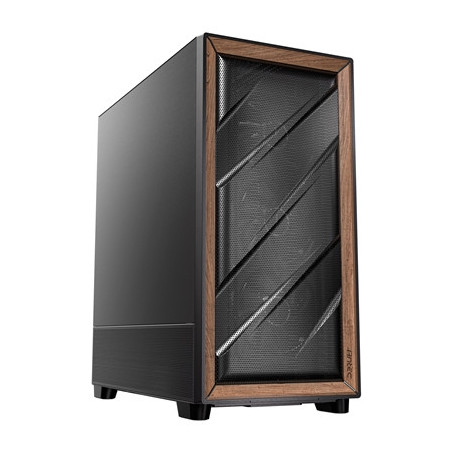 Antec FLUX SE Mid Tower Gaming Case  1 x USB Type-C / 2 x USB 3.0  Metal Mesh with Walnu tWood Accents  3 x Pre-Installed High-p
