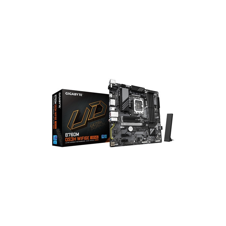 Gigabyte B760M DS3H WIFI6E GEN5 Intel 1700 Socket Motherboard  Micro-ATX  4x DDR5 Slots  2x M.2 Sockets  2.5GbE LAN  Wi-Fi 6E  1