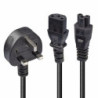 Lindy 30374 2.5m UK 3 Pin Plug To IEC C13 (Kettle) & IEC C5 (Clover) 10 Amp Mains Splitter Extension Cable - Black