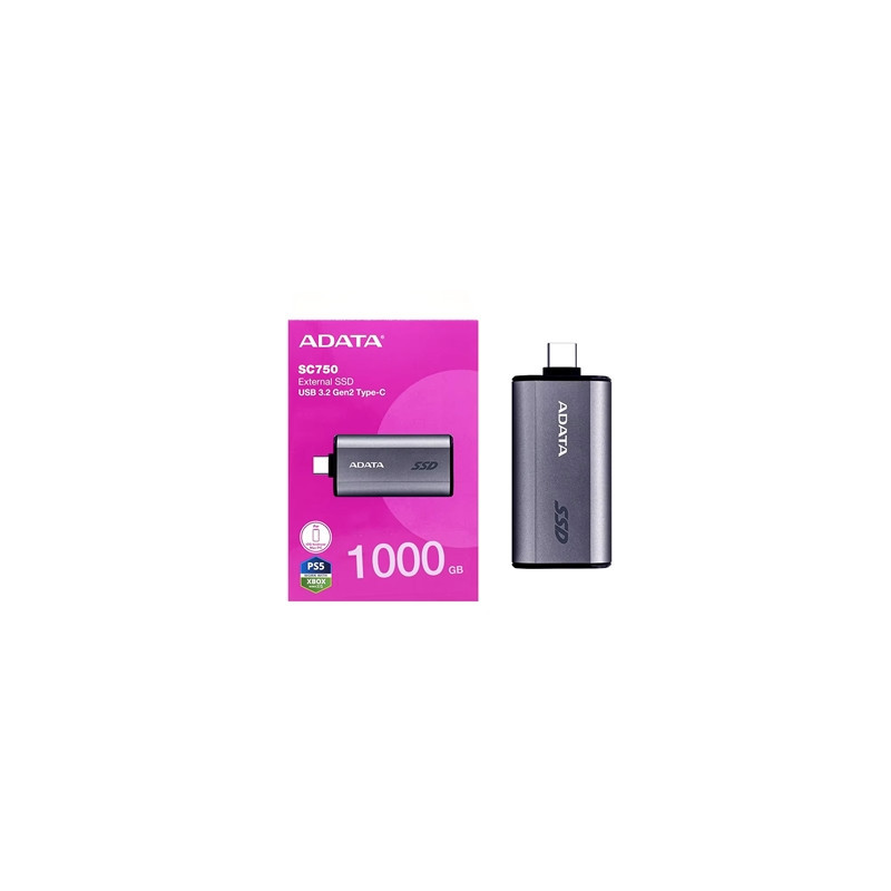 ADATA SC750 1TB USB-C Portable SSD USB 3.2 Gen 2 Up to 1000 MB/s Black Titanium Compatible with Windows  iOS  Android  PlayStati