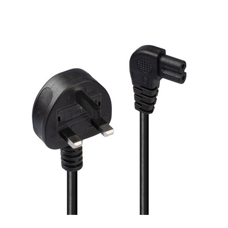 Lindy 30454 0.5m UK 3 Pin Plug To Right Angle IEC C7 (Figure-8) 3 Amp Fuse Mains Extension Cable - Black