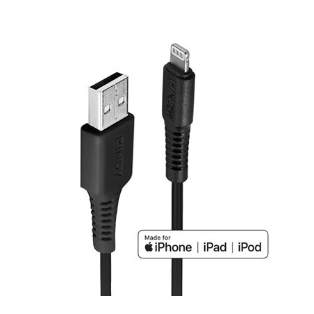 Lindy 31319 0.5m USB-A (M) 2.0 To Lightening (M) MFi Certified 480Mbps Cable - Black