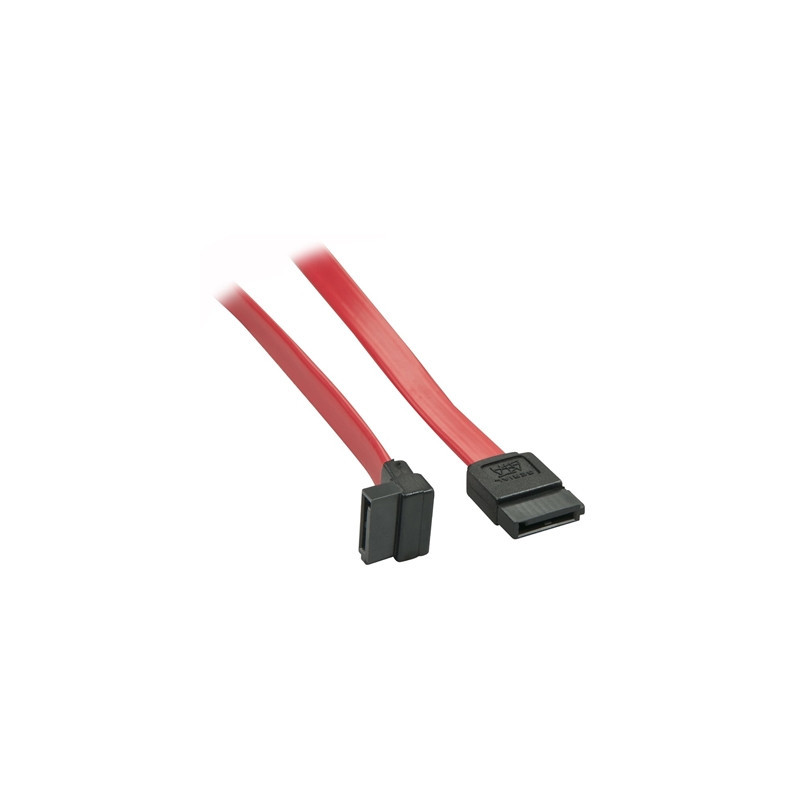 Lindy 33352 0.7m SATA (7 Pin) to 90 Deg SATA (7 Pin) Cable - Red/Black  Compatible With SATA III And Backwards Compatible With S