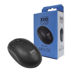 Evo Labs MO-001 Wired USB Mini Plug and Play Mouse  800 DPI Optical Tracking  3 Button with Scroll Wheel   Ambidextrous Design f
