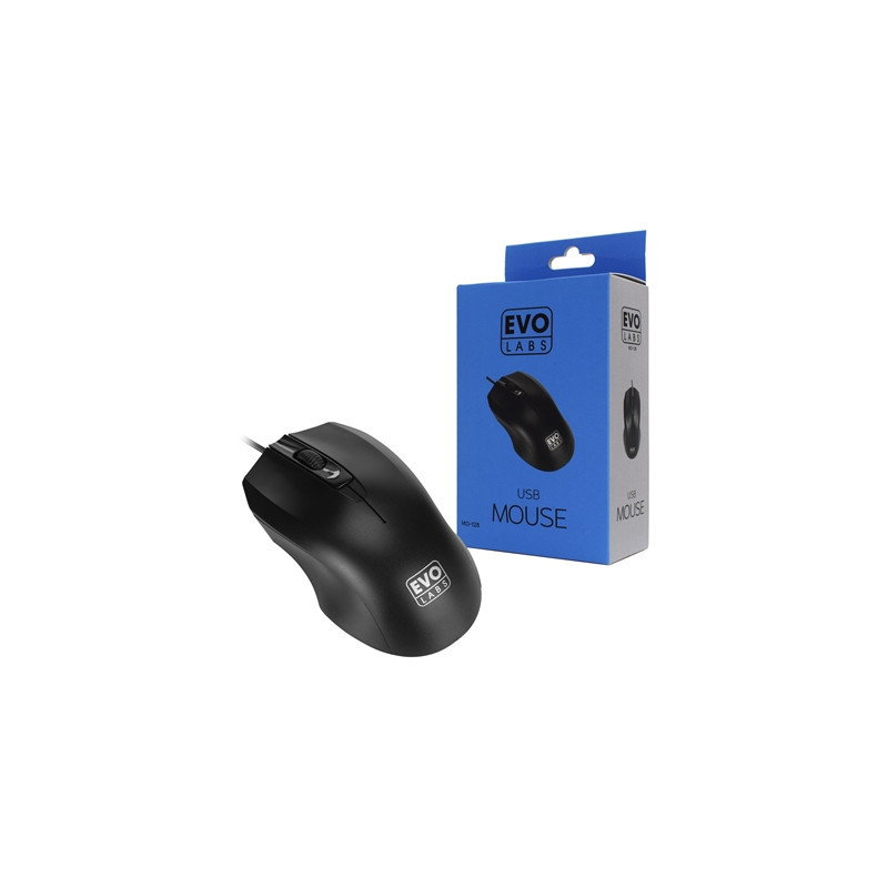 Evo Labs MO-128 Wired USB Plug and Play Mouse  800 DPI Optical Tracking  3 Button with Scroll Wheel   Ambidextrous Design  Matte