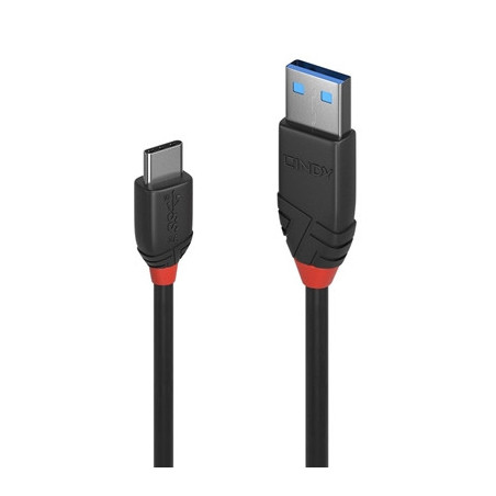 Lindy 36915 0.5m USB-A (M) 3.2 To USB-C (M) 3.2 Black Line 10Gbps Cable - Black