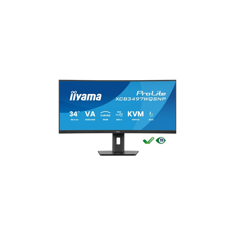 iiyama ProLite Curved Monitor XCB3497WQSNP-B1 34“ VA Ultra-Wide Screen with KVM Switch  LAN  USB-C Dock  0.4ms  120Hz  HDMI  Dis