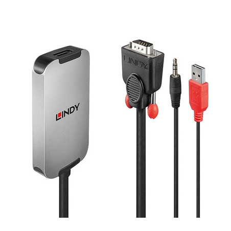Lindy 38296 0.18m VGA & Audio (M) To DisplayPort (F) 1.2 USB Powered 1920x1080@60Hz Adapter Cable - Black
