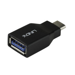 LINDY 41899 USB Adapter  USB 3.2 Type-C (M) to USB 3.2 Type-A (F)  Adapter  Black  Supports Data Transfer Speeds up to 10Gbps  R
