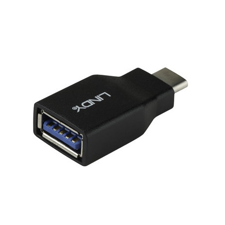 LINDY 41899 USB Adapter  USB 3.2 Type-C (M) to USB 3.2 Type-A (F)  Adapter  Black  Supports Data Transfer Speeds up to 10Gbps  R