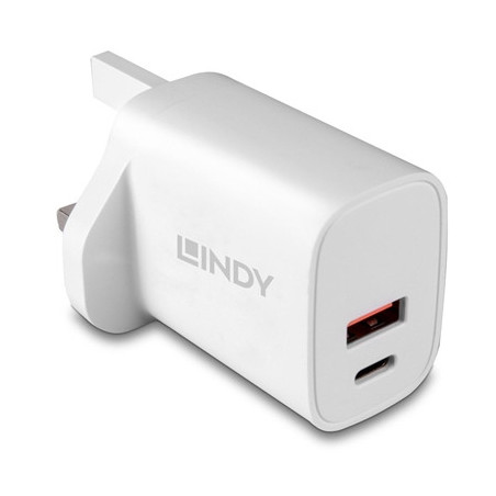 LINDY 73416 Power Adapter  USB  24 pin USB-C  20W  Fast Charge  Power Delivery 3.0  White