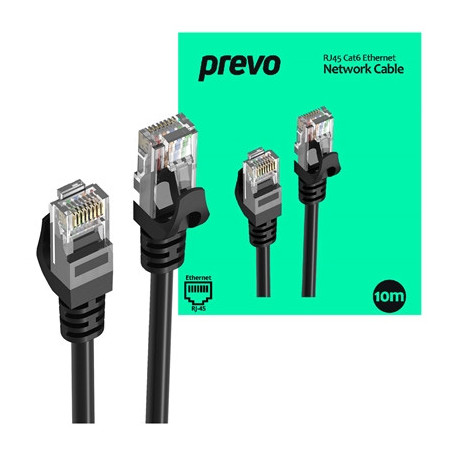 Prevo CAT6-BLK-10M Network Cable  RJ45 (M) to RJ45 (M)  CAT6  10m  Black  Oxygen Free Copper Core  Sturdy PVC Outer Sleeve & Cli