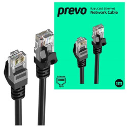Prevo CAT6-BLK-1M Network Cable  RJ45 (M) to RJ45 (M)  CAT6  1m  Black  Oxygen Free Copper Core  Sturdy PVC Outer Sleeve & Clip 