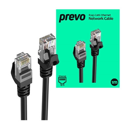 Prevo CAT6-BLK-1M Network Cable  RJ45 (M) to RJ45 (M)  CAT6  1m  Black  Oxygen Free Copper Core  Sturdy PVC Outer Sleeve & Clip 
