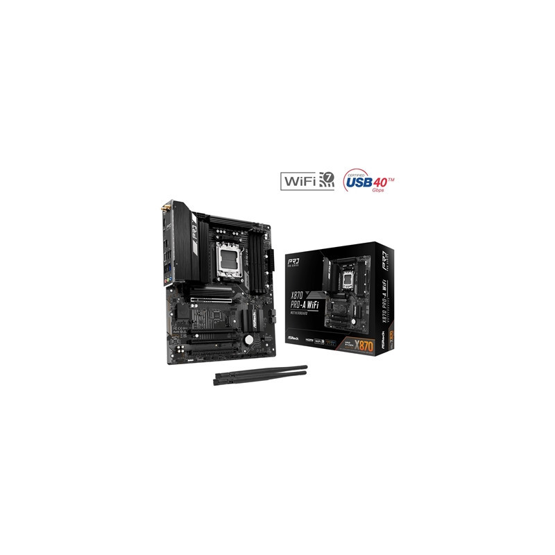 ASRock X870 Pro-A WiFi AMD AM5 Socket Motherboard  4 x DDR5 Slots  3x M.2 Socket  2.5GbE LAN  Wi-Fi 7  1x HDMI Port / 2x USB-C (