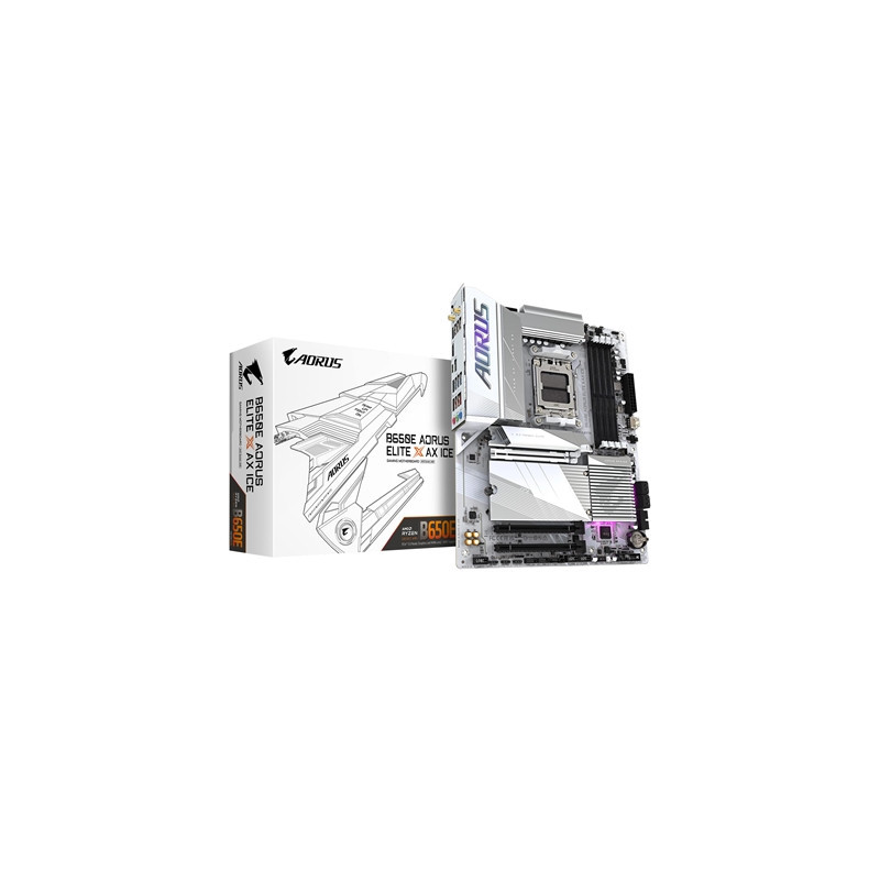 Gigabyte B650E AORUS ELITE X AX ICE AMD AM5 Socket Motherboard  ATX  4x DDR5 Slots  3x M.2 Sockets  2x USB-C Port  Fitted I/O Sh