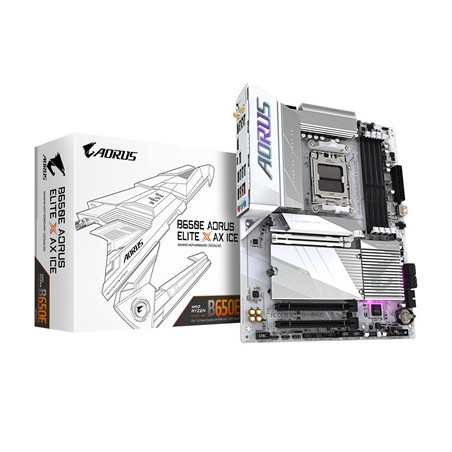 Gigabyte B650E AORUS ELITE X AX ICE AMD AM5 Socket Motherboard  ATX  4x DDR5 Slots  3x M.2 Sockets  2x USB-C Port  Fitted I/O Sh