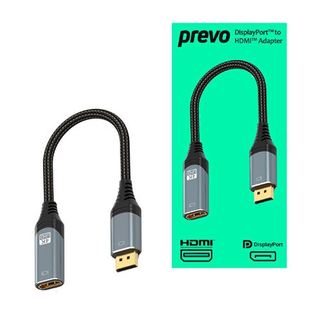 Prevo DPM-HDMIF-ADA Display Converter Adapter  DisplayPort (M) to HDMI (F)  0.2m  Black & Silver  DisplayPort 1.4 & HDMI 2.0  Su