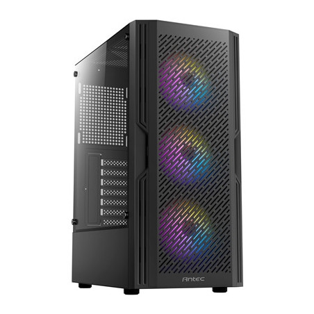 ANTEC AX20 Case  Black  Mid Tower  1 x USB 3.0 / 2 x USB 2.0  Tempered Glass Side Window Panel  Slanted Bar & Mesh Design for Ma
