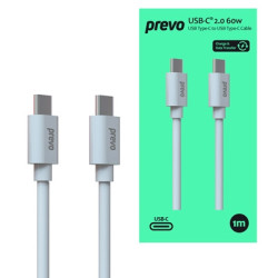 Prevo USB 2.0 60W C to C PVC cable  20V/3A  480Mbps  White  Superior Design & Performance  Retail Box Packaging