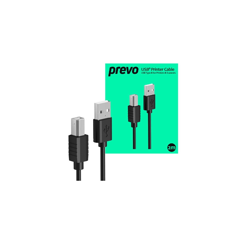 Prevo USBA-USBB-2M USB Printer Cable  USB 2.0 Type-A (M) to USB 2.0 Type-B (M)  2m  Black  480Mbps Transmission Rate  Suitable f