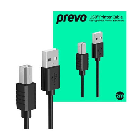Prevo USBA-USBB-2M USB Printer Cable  USB 2.0 Type-A (M) to USB 2.0 Type-B (M)  2m  Black  480Mbps Transmission Rate  Suitable f