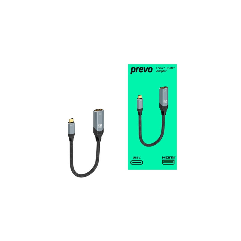 Prevo USBC-HDMI-ADA Display Converter Adapter  USB Type-C (M) to HDMI (F)  0.2m  Black & Silver  HDMI 2.0  Supports up to 4K@60H