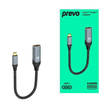 Prevo USBC-HDMI-ADA Display Converter Adapter  USB Type-C (M) to HDMI (F)  0.2m  Black & Silver  HDMI 2.0  Supports up to 4K@60H